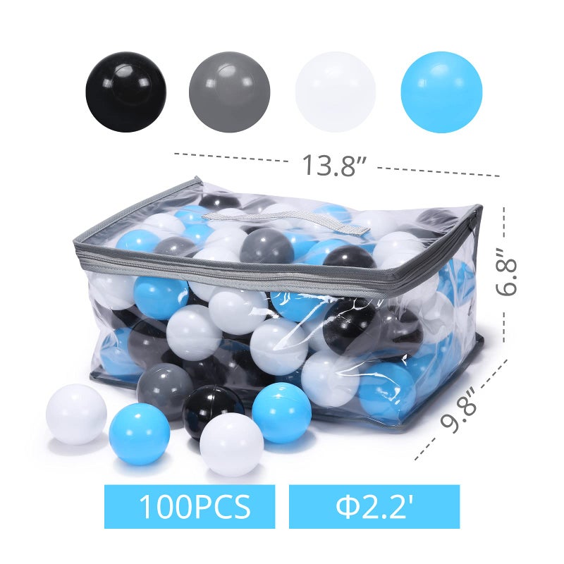 STARBOLO Ball Pit Balls - 100 Pieces BPA&Phthalate Free Non-Toxic Crush Proof Ball Play Balls Soft Plastic Balls Soft Plastic Ball for Toddlers Baby Kids (100 Balls-Blue+Black/Gray/White) - Image 3