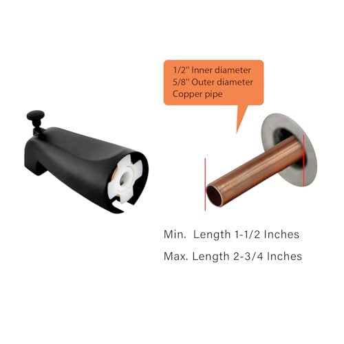 Tearel Slip Fit Tub Spout with Pull-Up Diverter for 1/2 inch Copper Tube, Matte Black - Image 2