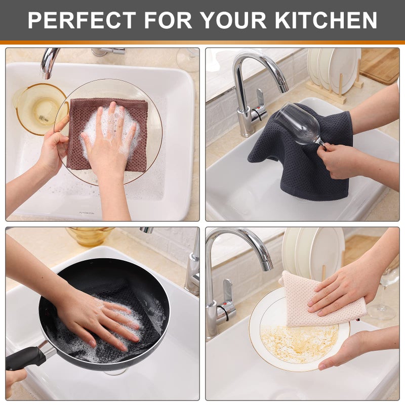 Kitinjoy 100% Cotton Kitchen Dish Cloths  6 Pack Waffle Weave Ultra Soft Absorbent Dish Towels for Drying Dishes Quick Drying Kitchen Towels Dish Rags  12 X 12 Inches  Mixed Color - Image 4