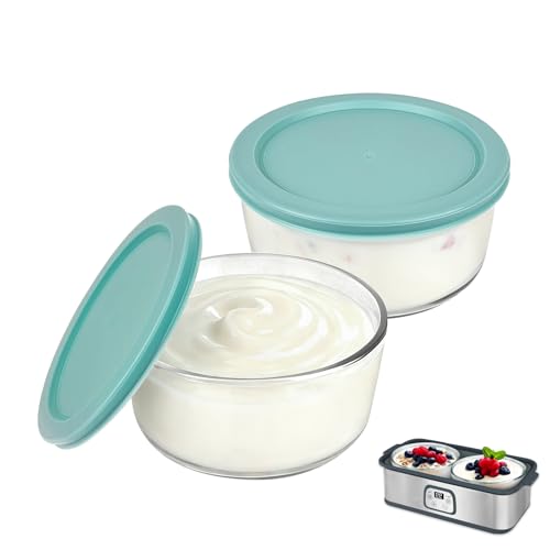 Piszvbej 2 Pack Glass Yogurt Containers with Lids, Reusable Yogurt Bowl with Lid, Large Capacity Make More without Waiting, Round Bowl Set with Lids, Wide Mouth, Ideal for Food Storage and Meal Prep - Image 1