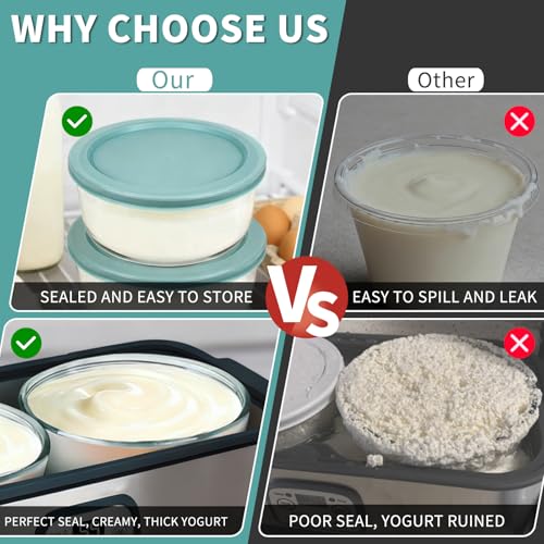 Piszvbej 2 Pack Glass Yogurt Containers with Lids, Reusable Yogurt Bowl with Lid, Large Capacity Make More without Waiting, Round Bowl Set with Lids, Wide Mouth, Ideal for Food Storage and Meal Prep - Image 4