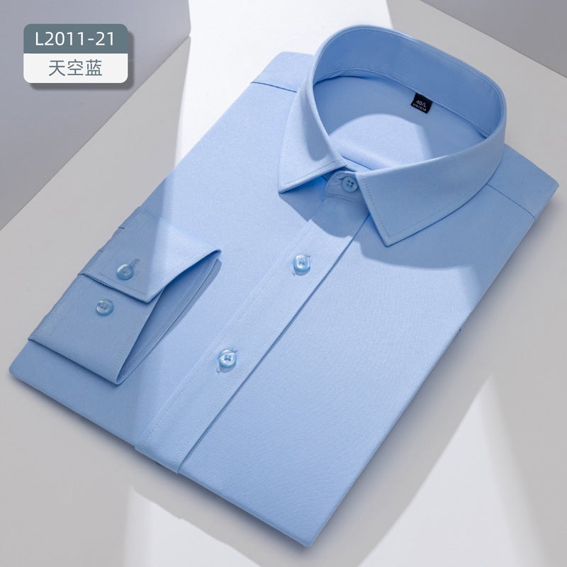 Shirt Mens Long-sleeved Business Stretch Slim-fit Anti-wrinkle White Shirt Work Clothes Business Wear Work Dress Shirt Mens sky blue 
