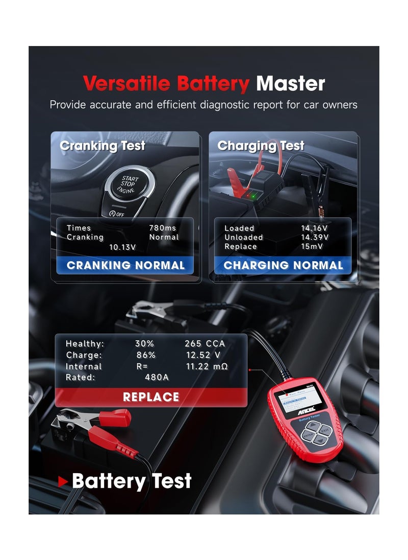 SYOSI 12V Car Battery Tester Digital Tool, Automotive Battery and Alternator Diagnostic 100-2000 CCA Car Battery Load Capacity Tester Digital Battery Tester for Motorcycle, Truck, Boat, Marine & More  - Image 4