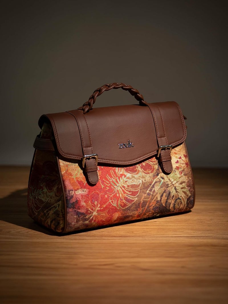 ZOUK Women's Konkona Heritage Satchel Bag | Jute | Vegan Leather Handcrafted With Detachable Sling Strap - Image 3