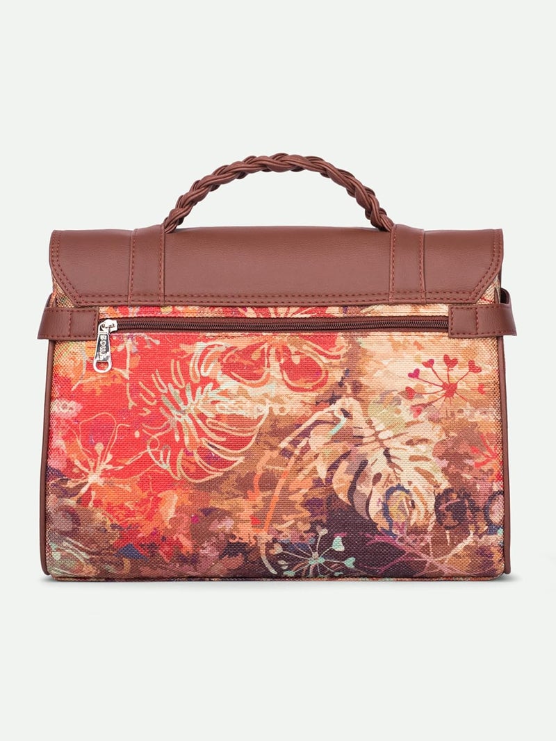 ZOUK Women's Konkona Heritage Satchel Bag | Jute | Vegan Leather Handcrafted With Detachable Sling Strap - Image 5