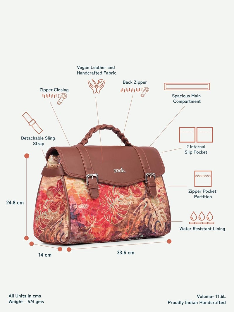 ZOUK Women's Konkona Heritage Satchel Bag | Jute | Vegan Leather Handcrafted With Detachable Sling Strap - Image 4