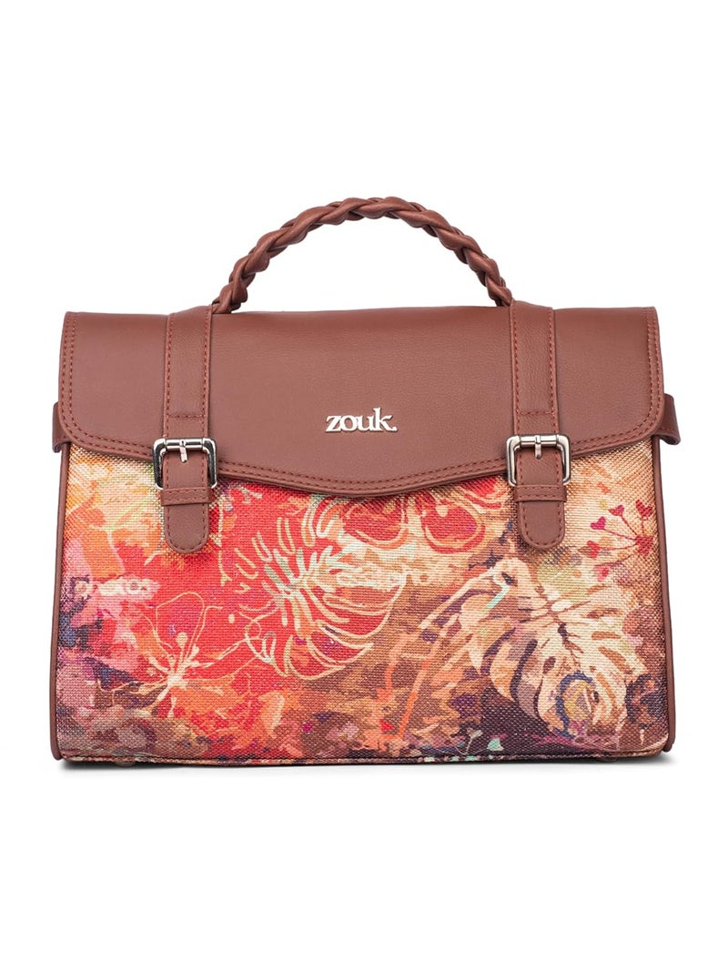 ZOUK Women's Konkona Heritage Satchel Bag | Jute | Vegan Leather Handcrafted With Detachable Sling Strap - Image 1