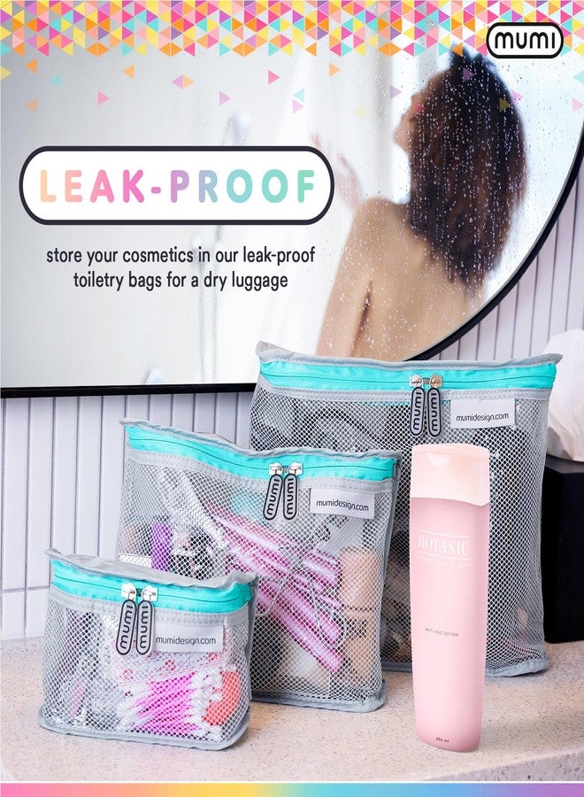 MUMI Travel Toiletry Bag Set of 3 - Clear TSA Approved Toiletry Bags for Women - Reusable Water-Resistant Makeup Organizer Pouches for Skincare, Cosmetics, Travel Accessories, Airport Packing - Pink - Image 3
