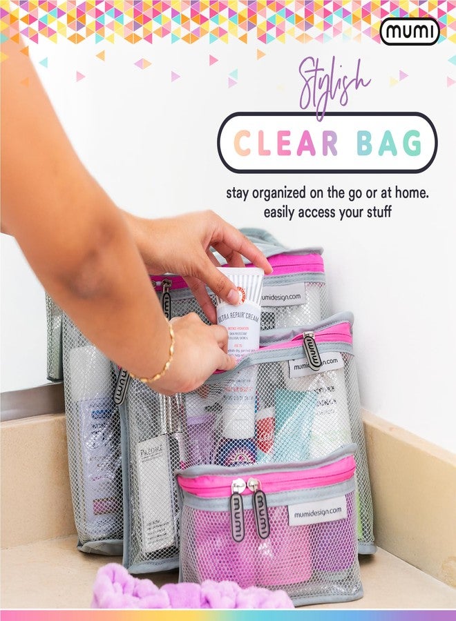 MUMI Travel Toiletry Bag Set of 3 - Clear TSA Approved Toiletry Bags for Women - Reusable Water-Resistant Makeup Organizer Pouches for Skincare, Cosmetics, Travel Accessories, Airport Packing - Pink - Image 5