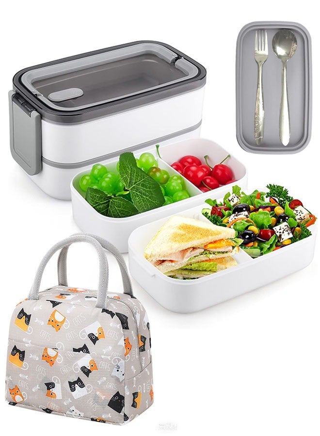 ROEIEIS 2-Layer Leakproof Bento Box – Large Microwave-Safe Lunch Container with Compartments & Cutlery Set for Adults  - Image 1