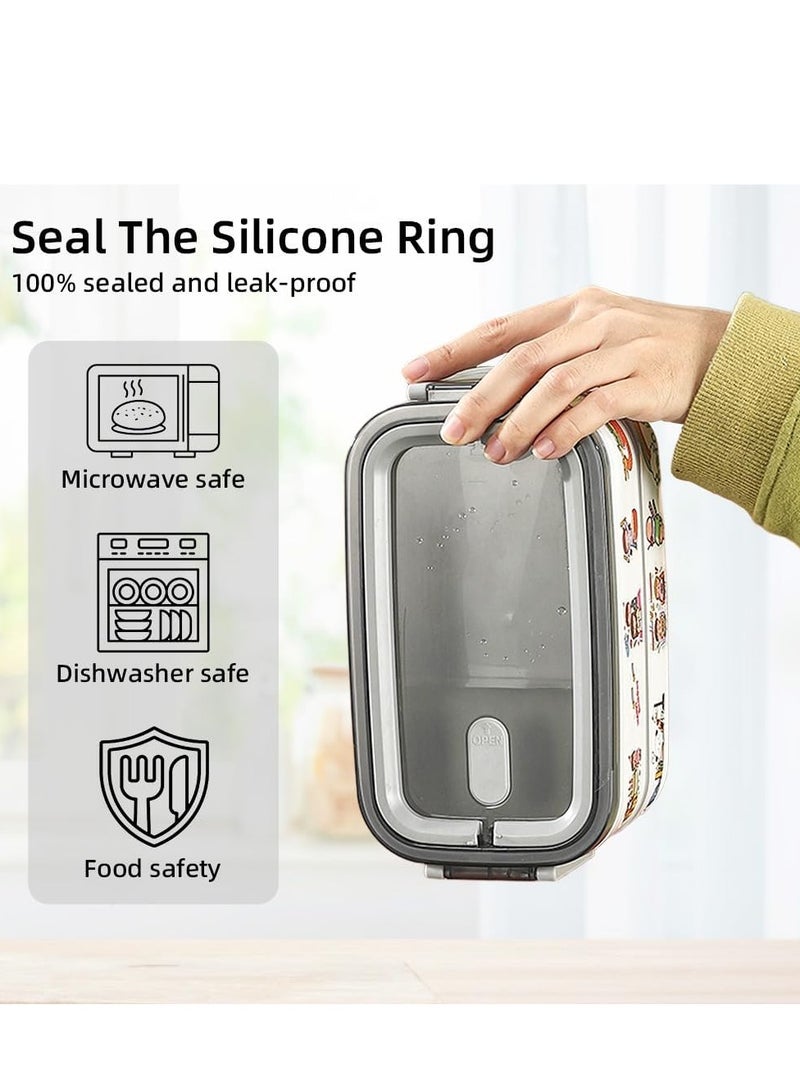 ROEIEIS 2-Layer Leakproof Bento Box – Large Microwave-Safe Lunch Container with Compartments & Cutlery Set for Adults  - Image 2