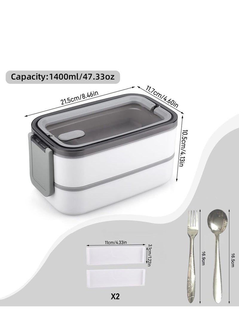 ROEIEIS 2-Layer Leakproof Bento Box – Large Microwave-Safe Lunch Container with Compartments & Cutlery Set for Adults  - Image 3
