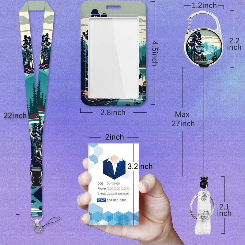 SKYDAWNY Mountain Tree ID Badge Holder with Lanyard,Forest Lake Lanyards for ID Badges,Retractable Badge Reel Heavy Duty,Vertical ID Card Protector Case for Women Teacher Office Gifts - Image 3