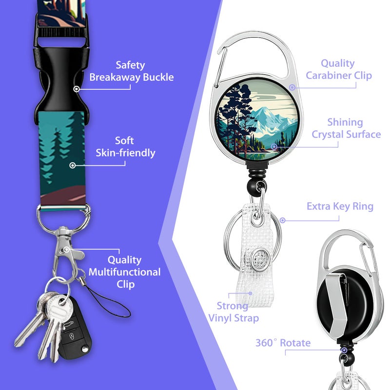 SKYDAWNY Mountain Tree ID Badge Holder with Lanyard,Forest Lake Lanyards for ID Badges,Retractable Badge Reel Heavy Duty,Vertical ID Card Protector Case for Women Teacher Office Gifts - Image 2