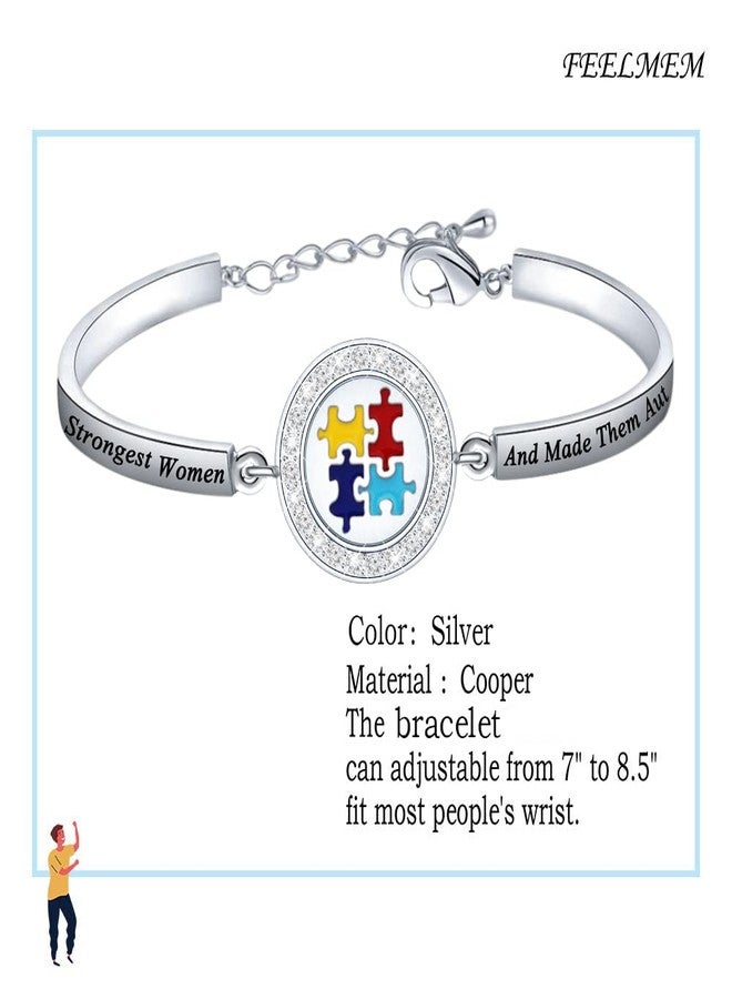 FEELMEM Autism Mom Jewelry - God Found Some of The Strongest Women Bracelet - Autistic Gift - Proud Autism Mom Gift (Silver) - Image 2