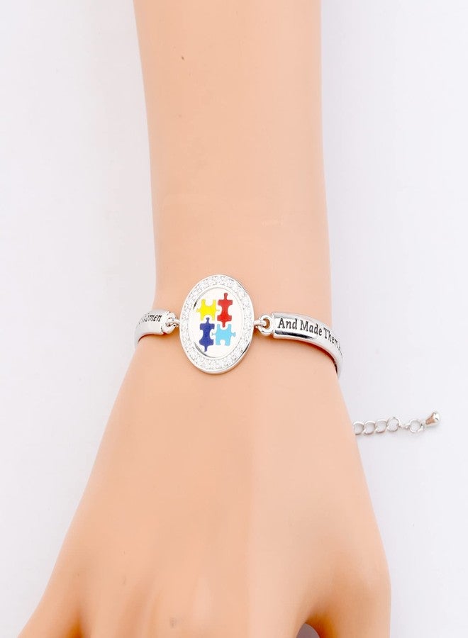 FEELMEM Autism Mom Jewelry - God Found Some of The Strongest Women Bracelet - Autistic Gift - Proud Autism Mom Gift (Silver) - Image 3