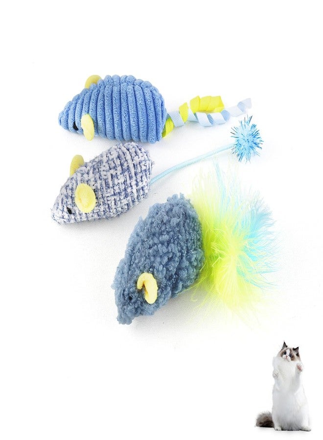 Andiker 3PCS Cat Mouse Toys, Colorful Catnip Toys for Cats with Rattle Box Ribbon Feather Interactive Cat Toys for Indoor Cats to Chew Bite Teeth Cleaning (Blue) - Image 1