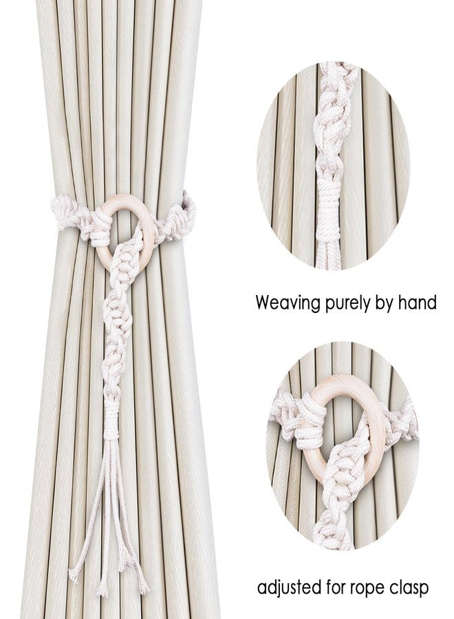 SRG Handmade Boho Curtain Tiebacks Hand Knitting Cotton Curtain Holdbacks with Adjustable Natural Wooden Rings Accessories Wall Decoration for Home Office - Image 3