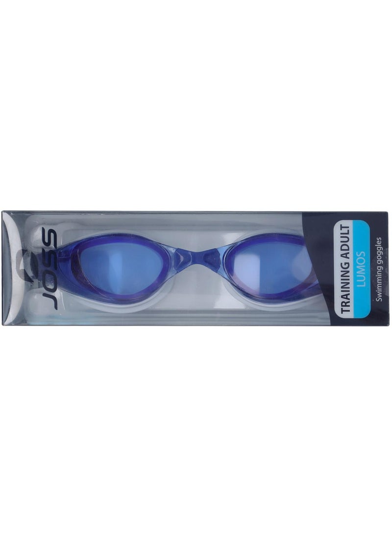 Joss - Joss Lumos Blue/White Adult Swimming Goggles – UV Protection, Anti-Fog, Panoramic Vision, Adjustable Nose Bridge, Comfortable Fit for Pool & Open Water - Image 1