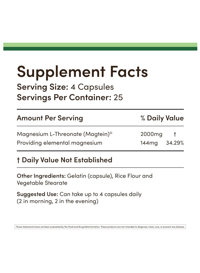 Double Wood Supplements Magtein Magnesium L-Threonate Supplement 2000mg per serving 100 capsules - Image 4