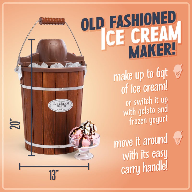 Nostalgia Electric Ice Cream Maker - Old Fashioned Soft Serve Ice Cream Machine Makes Frozen Yogurt or Gelato in Minutes - Fun Kitchen Appliance - Vintage Wooden Style - Dark Wood - 6 Quart - Image 2
