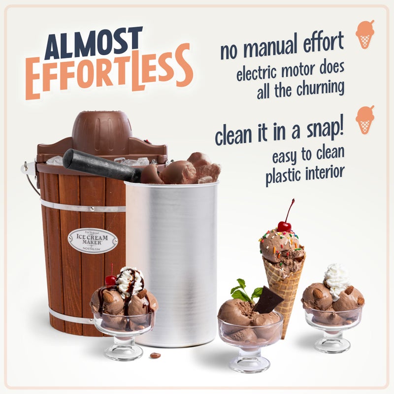 Nostalgia Electric Ice Cream Maker - Old Fashioned Soft Serve Ice Cream Machine Makes Frozen Yogurt or Gelato in Minutes - Fun Kitchen Appliance - Vintage Wooden Style - Dark Wood - 6 Quart - Image 5