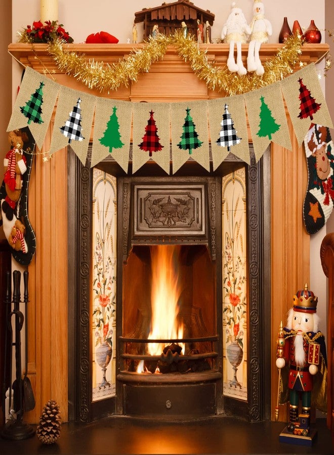 Doumeny Plaid Christmas Tree Burlap Banner Red Black Buffalo Check Christmas Garland Banner Green Christmas Gingham Banner Holiday Party Banner for Mantle Fireplace Wall Door Xmas Party Supplies Decor - Image 5