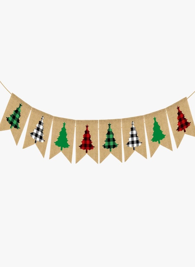 Doumeny Plaid Christmas Tree Burlap Banner Red Black Buffalo Check Christmas Garland Banner Green Christmas Gingham Banner Holiday Party Banner for Mantle Fireplace Wall Door Xmas Party Supplies Decor - Image 1