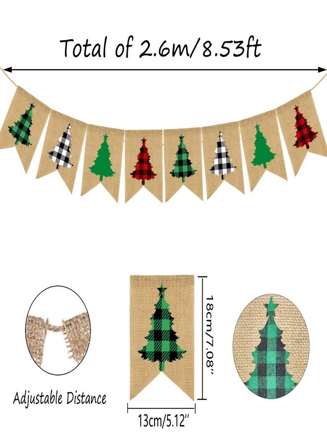 Doumeny Plaid Christmas Tree Burlap Banner Red Black Buffalo Check Christmas Garland Banner Green Christmas Gingham Banner Holiday Party Banner for Mantle Fireplace Wall Door Xmas Party Supplies Decor - Image 2