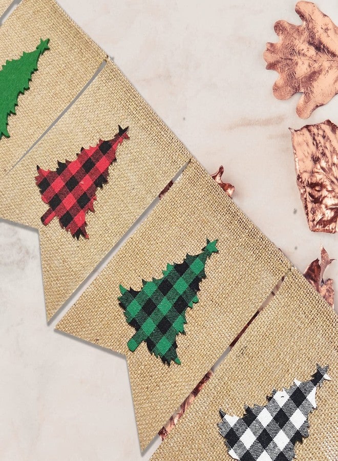 Doumeny Plaid Christmas Tree Burlap Banner Red Black Buffalo Check Christmas Garland Banner Green Christmas Gingham Banner Holiday Party Banner for Mantle Fireplace Wall Door Xmas Party Supplies Decor - Image 3