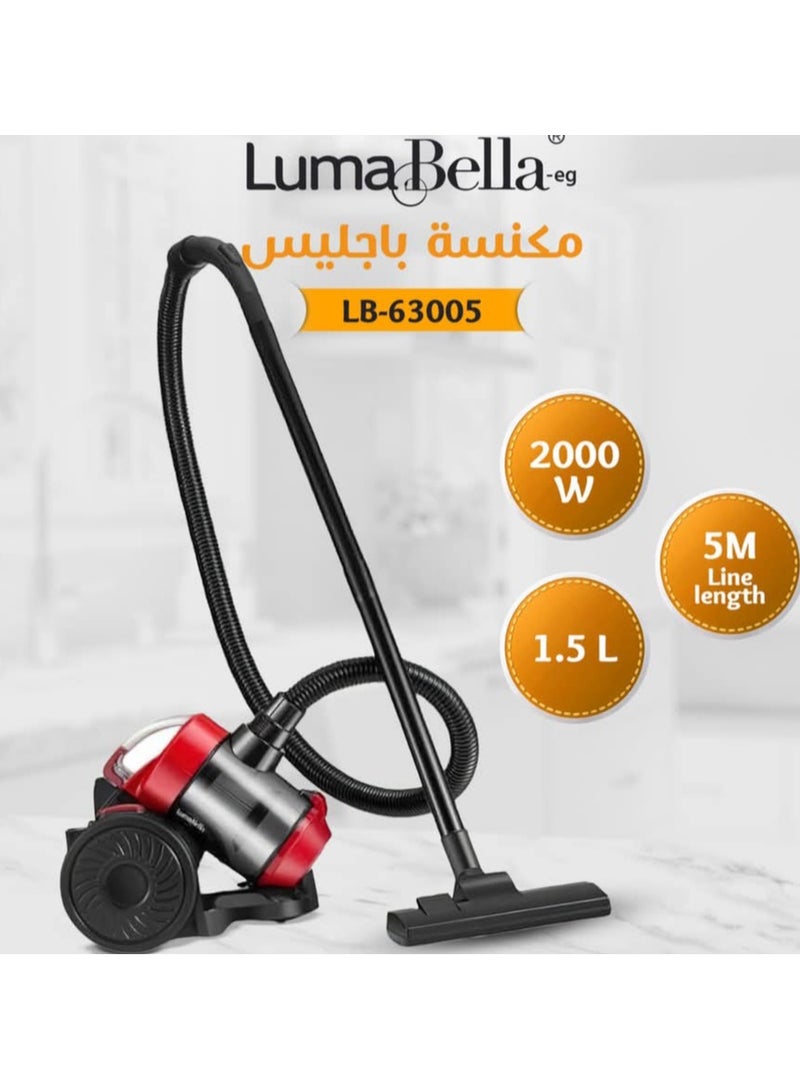 لوما بيلا مكنسة كهربائية بدون كيس/نظام فلتره/سلك 5 متر/سعة 1.5 لتر/2000 واط - Image 1