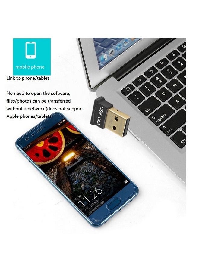 4.0 Bluetooth adapter, USB Bluetooth receiver, computer CSR 4.0 audio transmitter, win8/10/11 driver, free of charge, suitable for desktops, laptops, mice, keyboards, printers, headphones, speakers, c