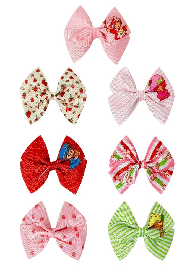 LUV HER Strawberry Shortcake Alligator Hair Clips for Kids - 7-Pack Non-Slip 4-Inch Hair Bows - Girls Hair Accessories with Sweet Character Prints - Ages 3+ - Non-Toxic Material - Image 2