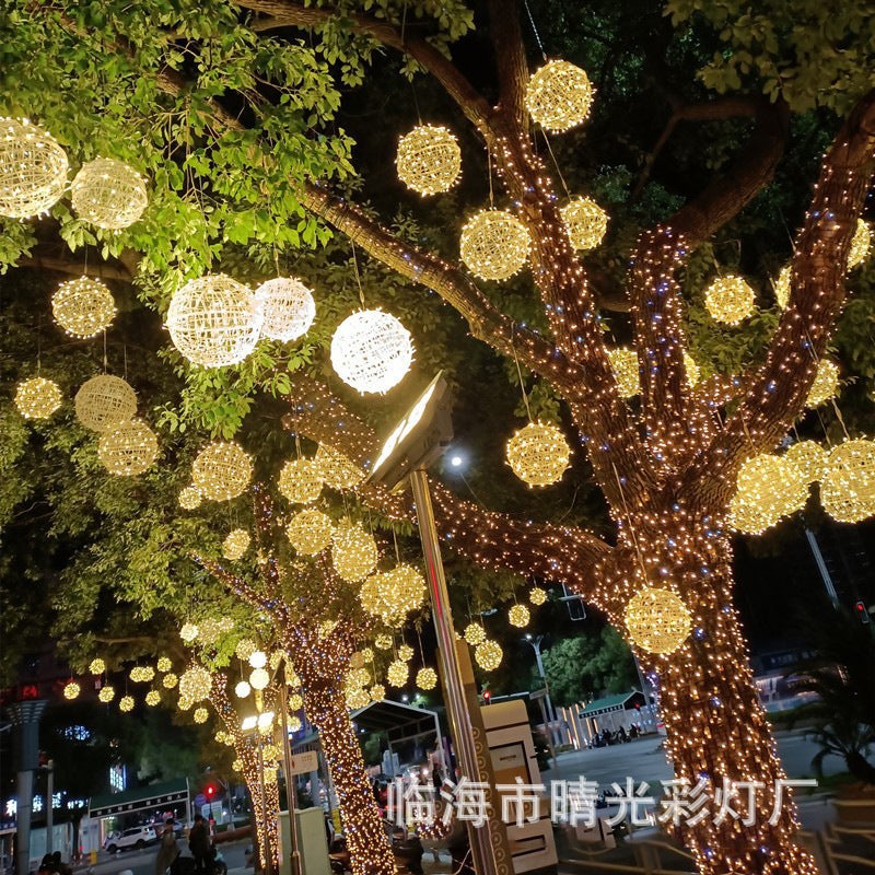 Led Rattan Ball Lamp Waterproof Ball Lamp Landscape Hanging Tree Outdoor Lights Sunscreen Project Lighting Christmas Decorative Lights - Image 2