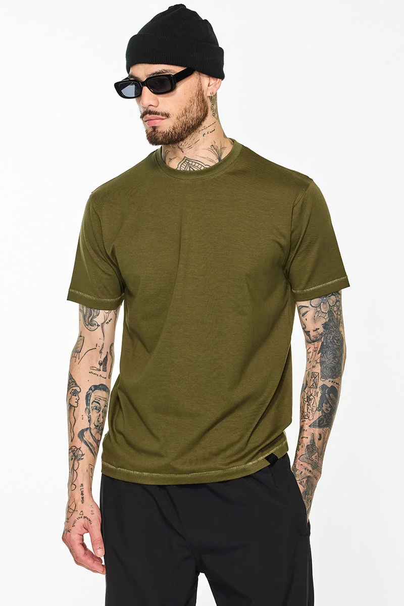 SNITCH Core Lab Olive Solid Slim Fit T-Shirt