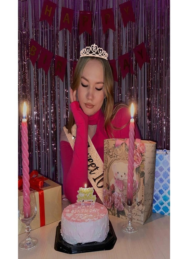 Amariver 16th Birthday Crown and Sash for Girls Sweet 16 Birthday Decoration 16th Rose Gold Tiara and Sweet 16 Glitter Sash 16th Party Supplies - Image 5