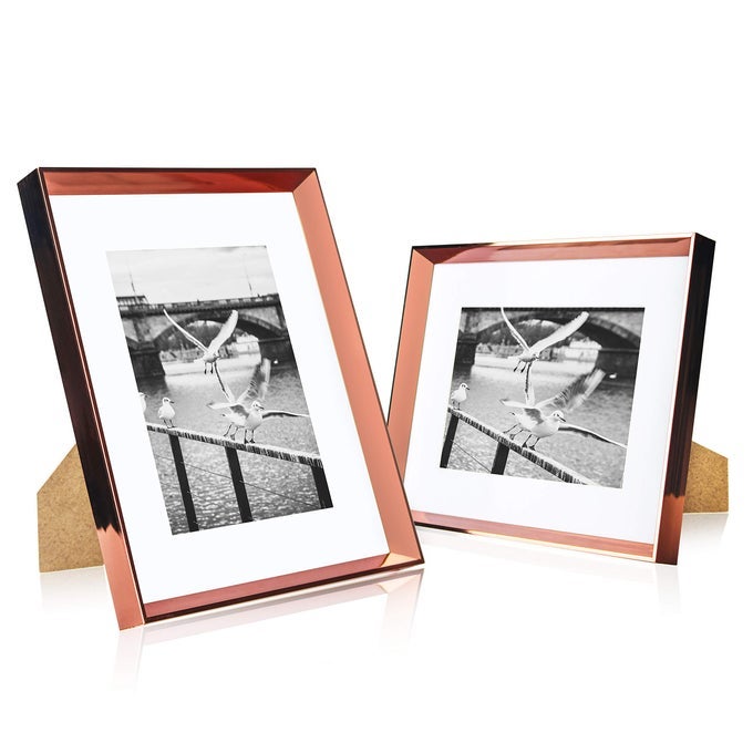 8x10 Picture Frame 2 Pack High Definition Glass Display Pictures 5x7 with Mat or 8x10 Without Mat Vertical or Horizontal Wall Mounting or Table Top Rose Gold