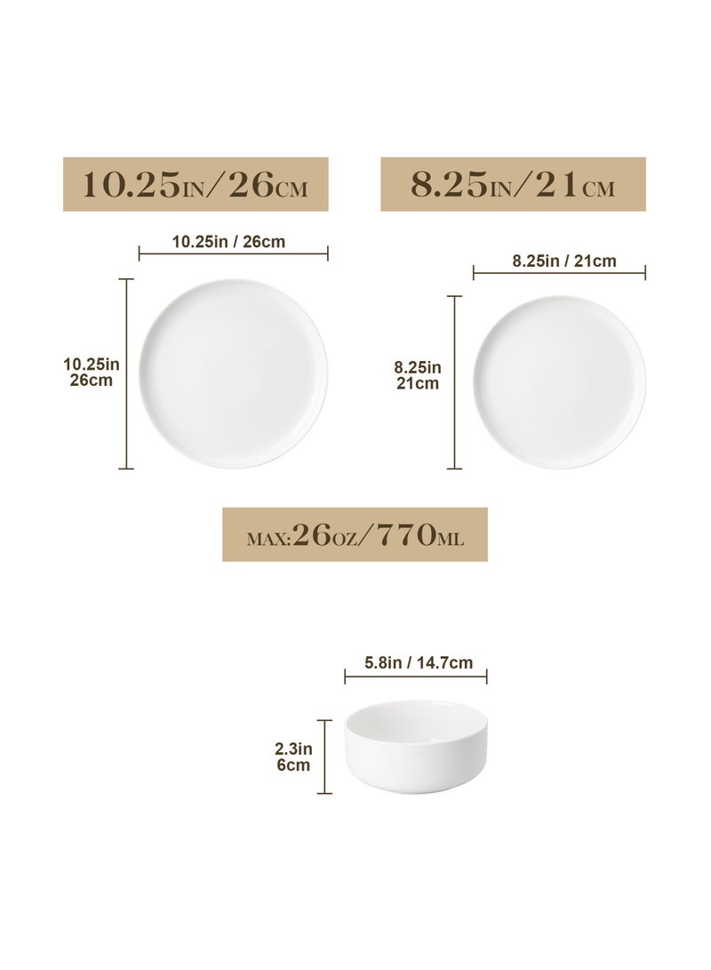 12 قطعة مجموعة أدوات طعام فخارية، أطباق عشاء وأطباق حلوى وأوعية ل4 أشخاص، أبيض كريمي - Image 2