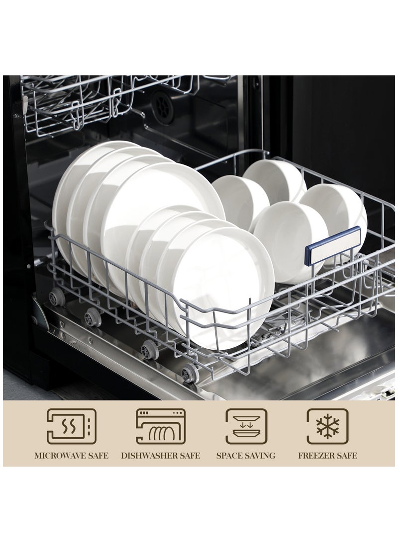 12 قطعة مجموعة أدوات طعام فخارية، أطباق عشاء وأطباق حلوى وأوعية ل4 أشخاص، أبيض كريمي - Image 3