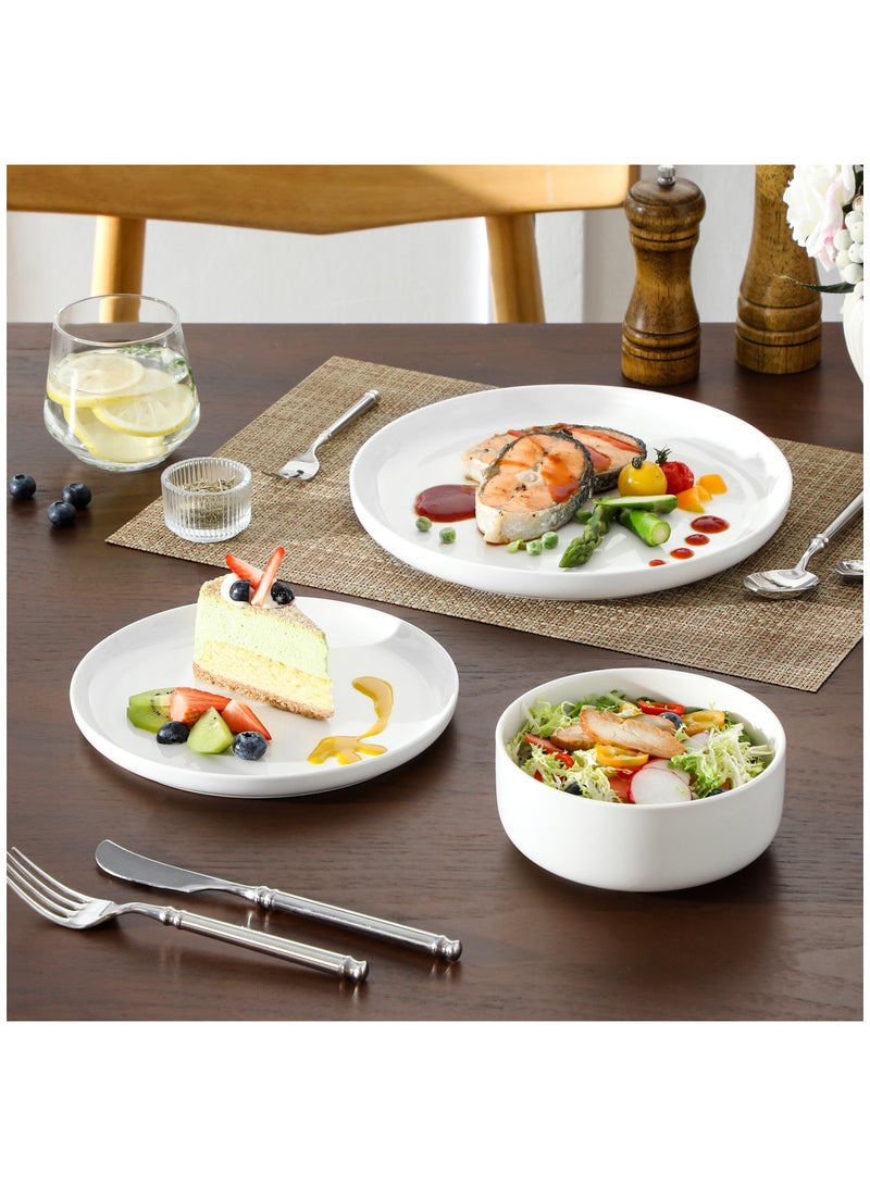 12 قطعة مجموعة أدوات طعام فخارية، أطباق عشاء وأطباق حلوى وأوعية ل4 أشخاص، أبيض كريمي - Image 5