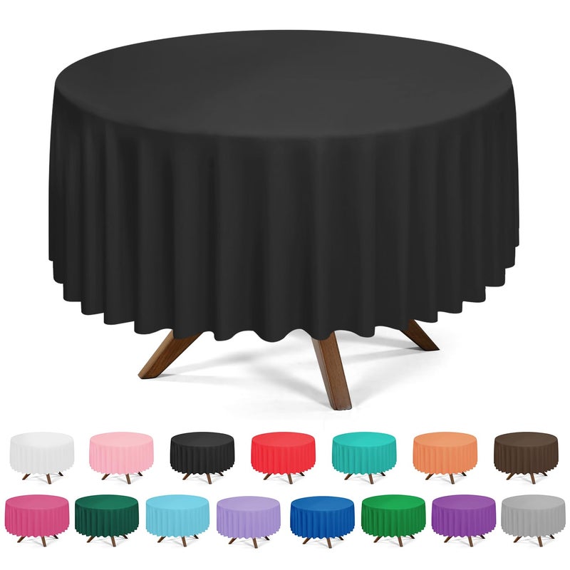 YSYJ 3 Pack Black Plastic Tablecloth Disposable Round Table Cloth 84 Inch Table Cover for Parties - Image 1