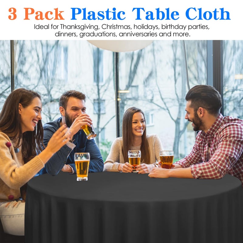 YSYJ 3 Pack Black Plastic Tablecloth Disposable Round Table Cloth 84 Inch Table Cover for Parties - Image 4