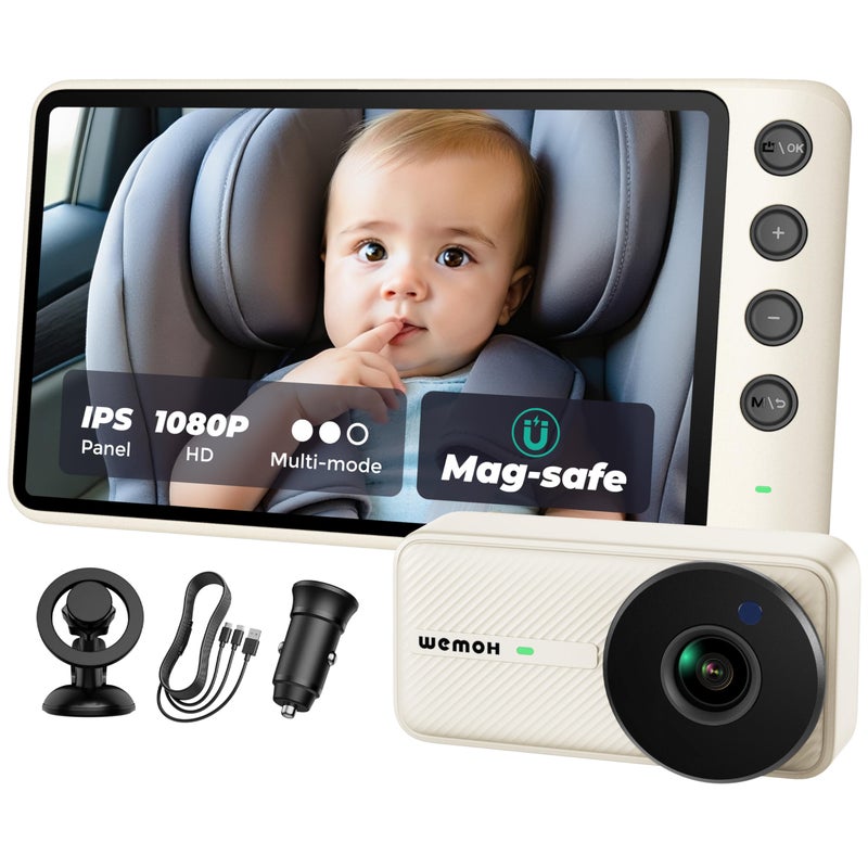 WEMOH NO.1 Magnetic Baby Car Camera with 1080P IPS Monitor, Auto Night Vision & Magnetic Mount â€“ 5" Display, Zoom/Mirror Modes, USB Powered, 5-Minute Setup, for Rear-Facing Infant, White - Image 1