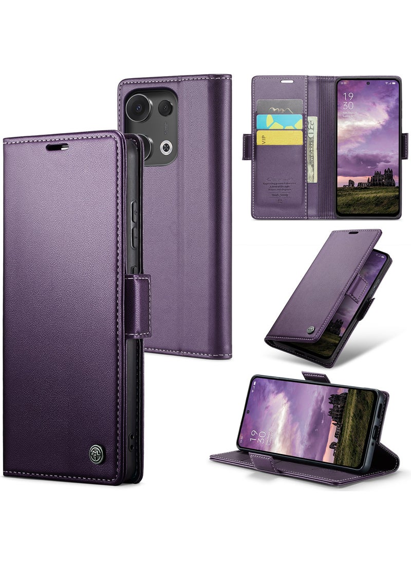 CaseMe Phone Case Luxury PU Leather Design Anti Fingerprint 023 Flip Cover Card Slot Holder Cover For Oppo Reno 13 5G (Purple) - Image 1