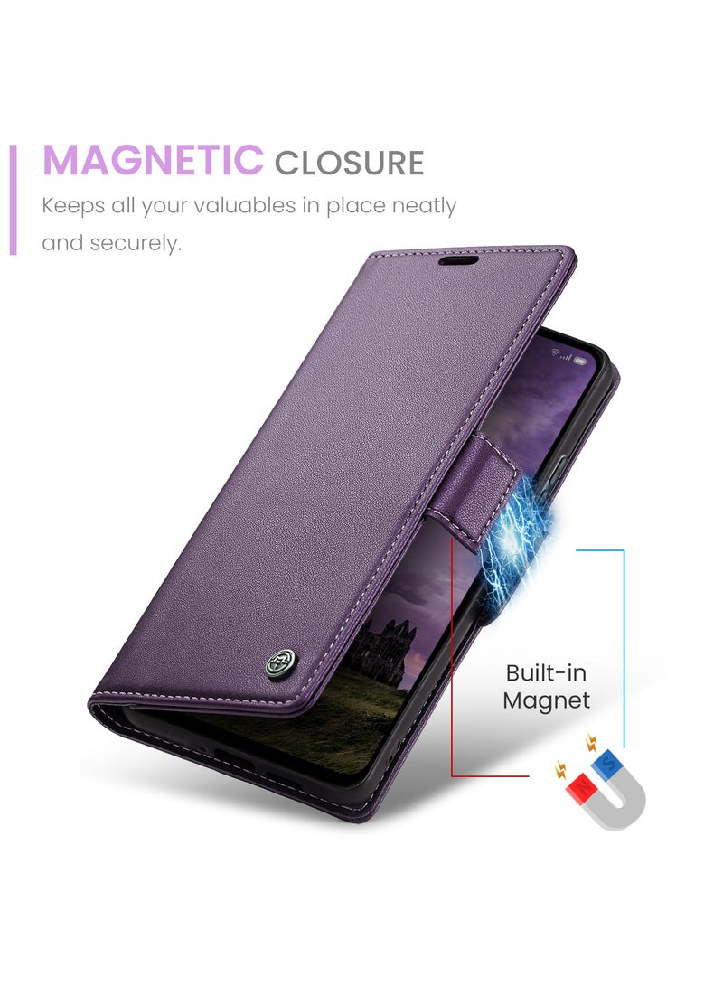 CaseMe Phone Case Luxury PU Leather Design Anti Fingerprint 023 Flip Cover Card Slot Holder Cover For Oppo Reno 13 5G (Purple) - Image 3