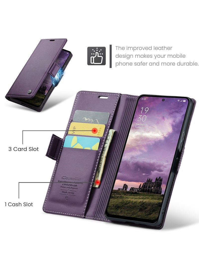 CaseMe Phone Case Luxury PU Leather Design Anti Fingerprint 023 Flip Cover Card Slot Holder Cover For Oppo Reno 13 5G (Purple) - Image 4