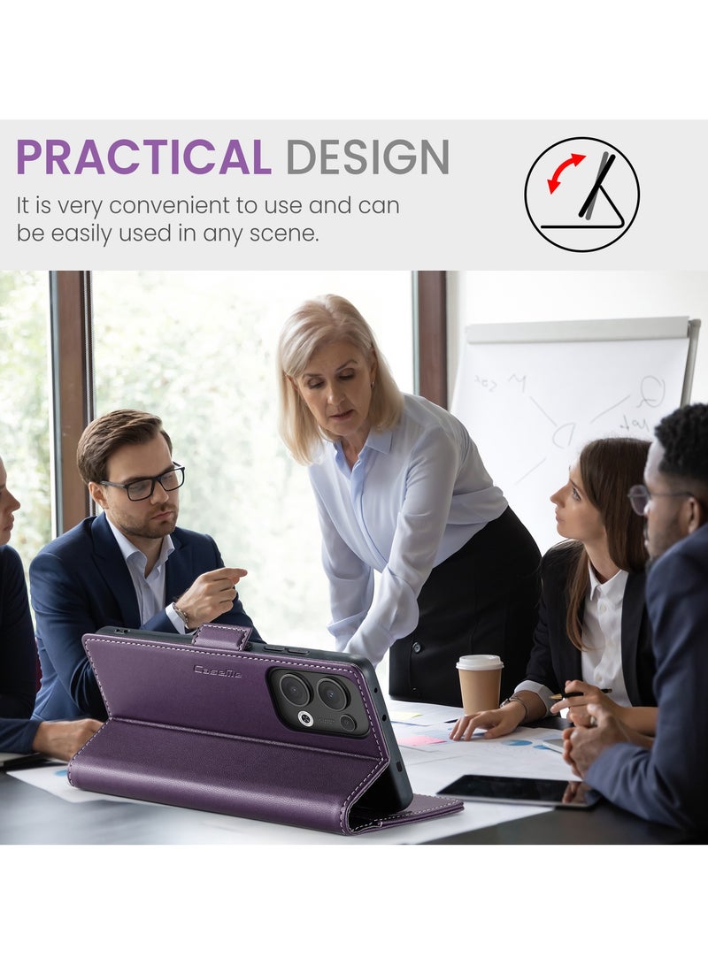 CaseMe Phone Case Luxury PU Leather Design Anti Fingerprint 023 Flip Cover Card Slot Holder Cover For Oppo Reno 13 5G (Purple) - Image 5