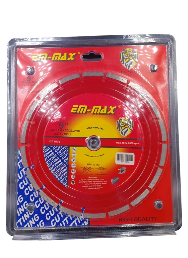 إي إم - قرص قطع الماس 9 بوصه من Em-max بشفرة مجلفنة لقطع وطحن الجرانيت والرخام والبلاط والأحجار الطبيعية - Image 1