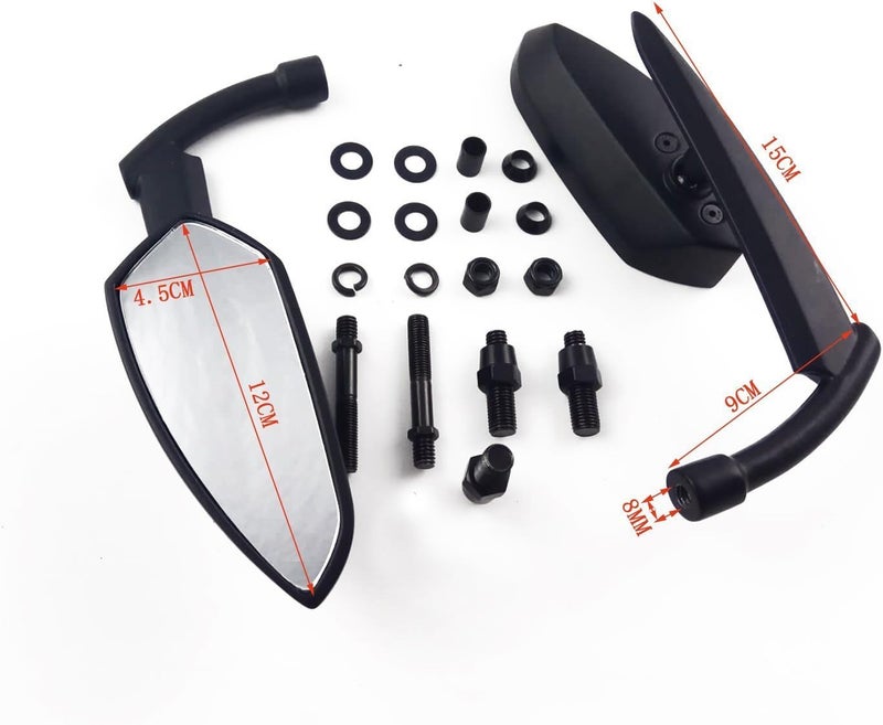 OKSTNO Black Universal Motorcycle Rear View Side Mirrors with Free Adapters - Image 4