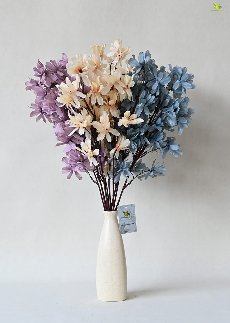 Blooming Floret Artificial Magnolia Kobus Natural Looking Flower Bunch for Home and Office Décor/Gift (Off White + Blue + Purple), Artificial Flora - Image 3